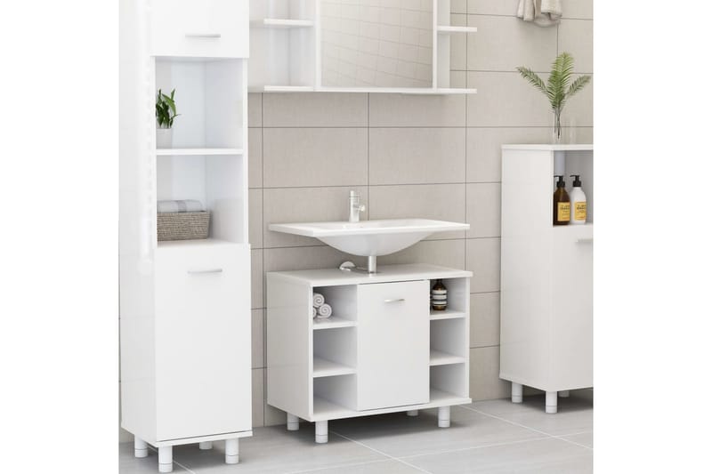 badeværelsesskab 60x32x53,5 cm spånplade hvid højglans - Hvid - Badeværelse - Badeværelsesmøbler - Vægskabe & højskabe