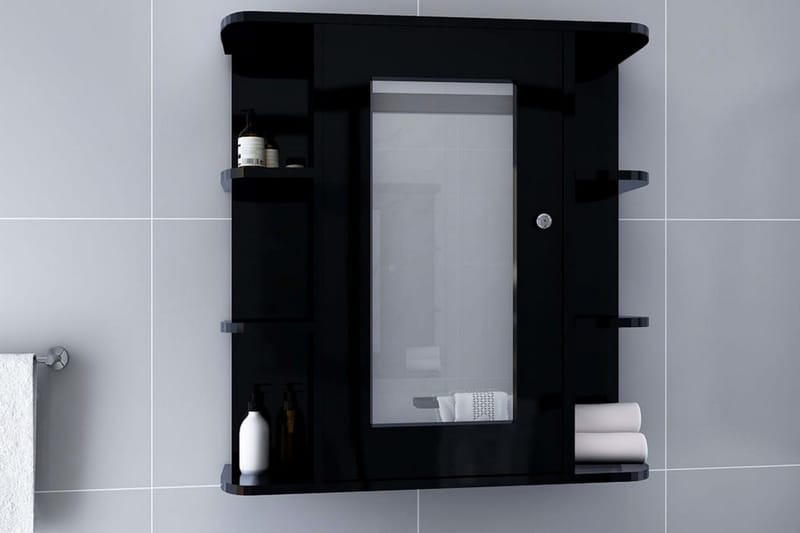 badeværelsesskab med spejl 66x17x63 cm MDF sort - Sort - Badeværelse - Badeværelsesmøbler - Badeværelsesskab