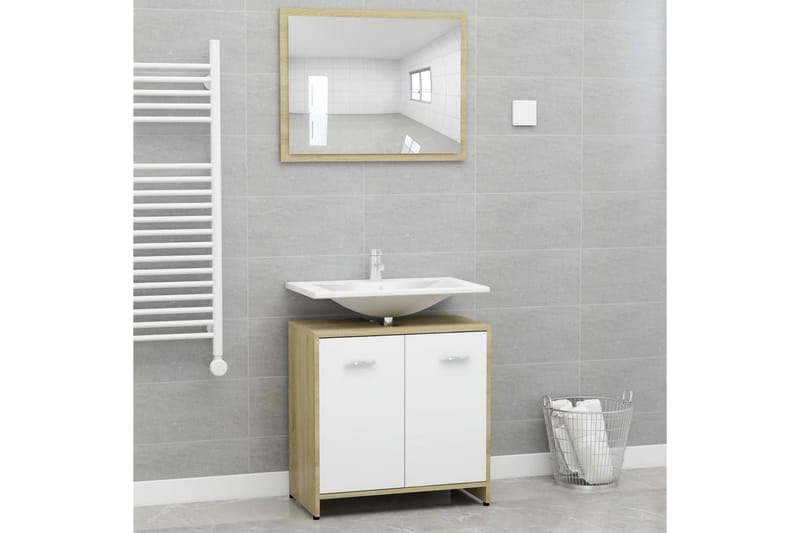 badeværelsesmøbelsæt spånplade hvid og sonoma-eg - Beige - Badeværelse - Badeværelsesmøbler - Komplette møbelpakker