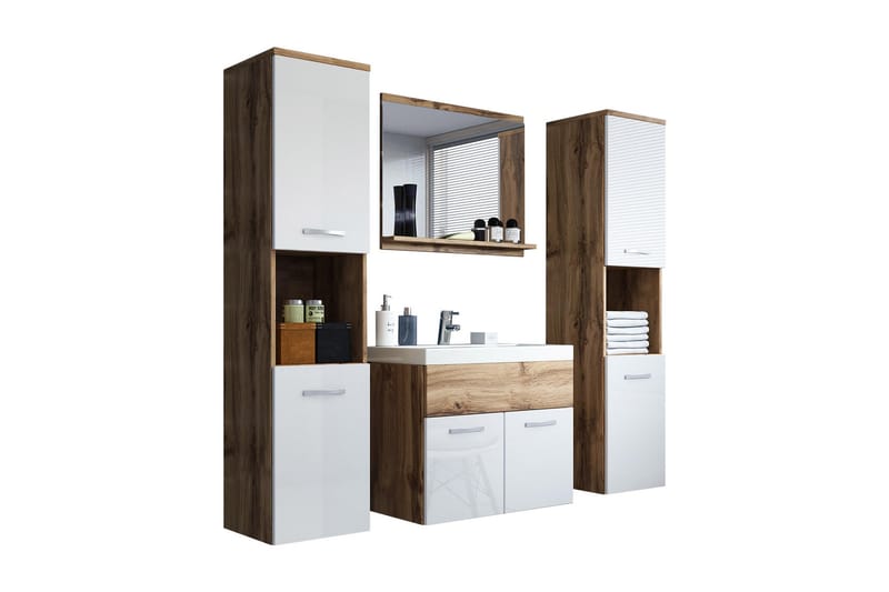 Badeværelsessæt Delorimier XL - Hvid/Natur - Badeværelse - Badeværelsesmøbler - Komplette møbelpakker