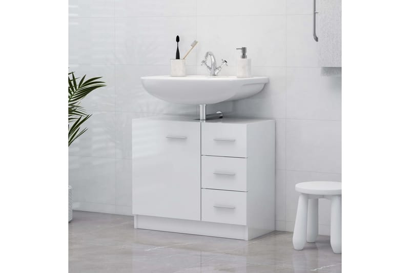 vaskeskab 63x30x54 cm spånplade hvid højglans - Hvid - Badeværelse - Badeværelsesmøbler - Underskabe