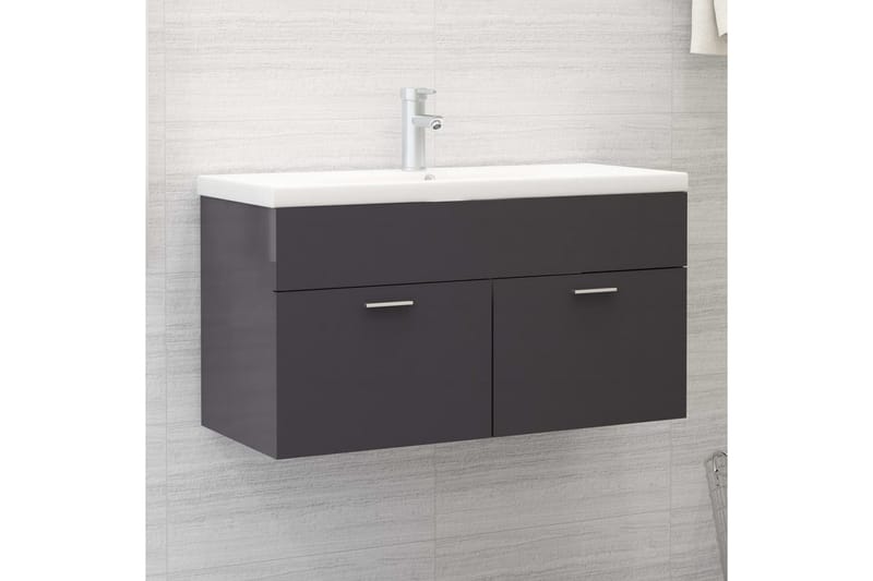 vaskeskab 90x38,5x46 cm spånplade grå højglans - Grå - Badeværelse - Badeværelsesmøbler - Underskabe