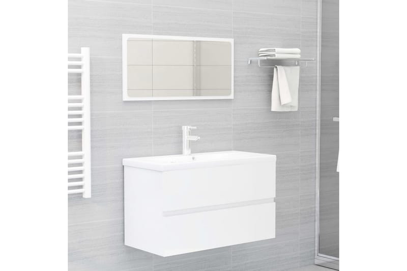 badeværelsesmøbelsæt 2 dele spånplade hvid højglans - Hvid - Badeværelse - Badeværelsesmøbler - Vægskabe & højskabe