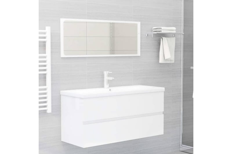 badeværelsesmøbelsæt 2 dele spånplade hvid højglans - Hvid - Badeværelse - Badeværelsesmøbler - Badeværelsesskab