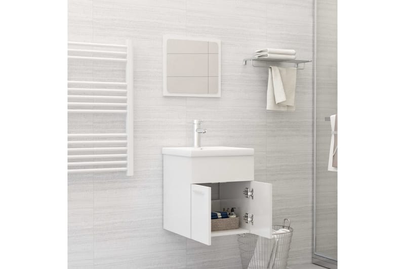 badeværelsesmøbelsæt 2 dele spånplade hvid højglans - Hvid - Badeværelse - Badeværelsesmøbler - Vægskabe & højskabe