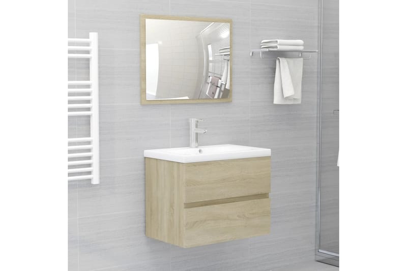 badeværelsesmøbelsæt 2 dele spånplade sonoma-eg - Brun - Badeværelse - Badeværelsesmøbler - Vægskabe & højskabe