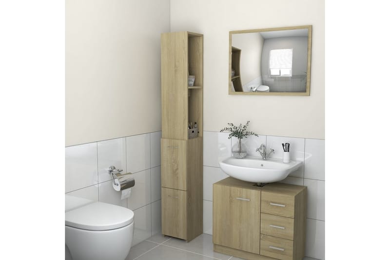 badeværelsesskab 25x25x170 cm spånplade sonoma-eg - Brun - Badeværelse - Badeværelsesmøbler - Vægskabe & højskabe