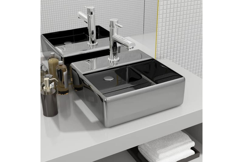 håndvask med vandhanehul 38x30x11,5 cm keramik sølvfarvet - Sølv - Badeværelse - Håndvaske - Små håndvaske