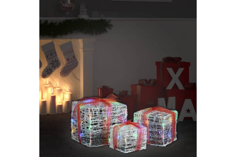dekorative julegaver 3 stk. akryl farverig - Gul - Belysning - Julebelysning - Julelys udendørs