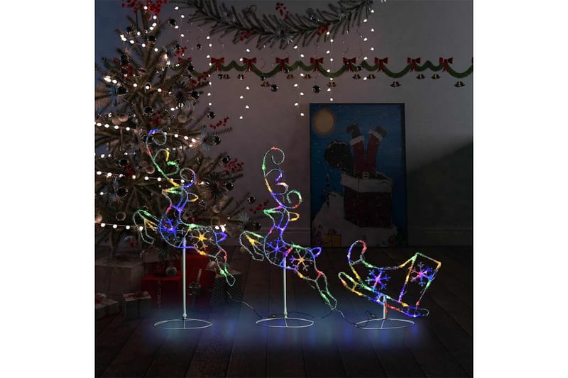 flyvende rensdyr og kane 260x21x87cm akryl flerfarvet - Hvid - Belysning - Julebelysning - Julelys udendørs