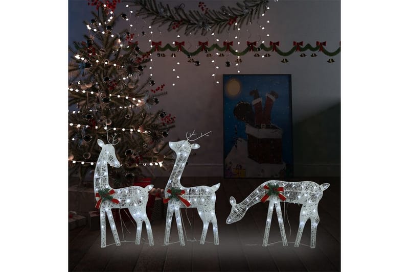 julerensdyr 3 stk. 270x7x90 cm trådnet kold hvid sølvfarvet - Hvid - Belysning - Julebelysning - Julelys udendørs