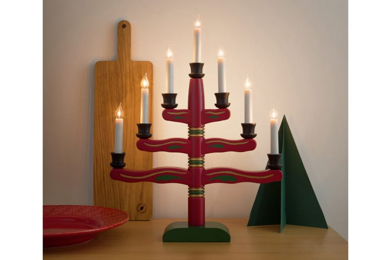 Ellysestage 7 lys træ rød/dekor - Kunstsmede - Belysning - Julebelysning - Adventsstage