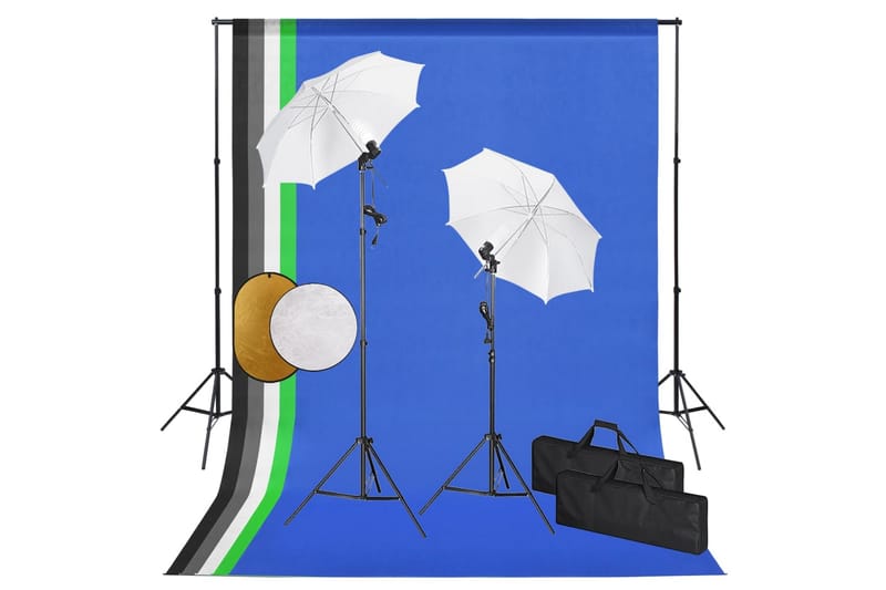 fotostudieudstyr med lamper, paraplyer, baggrund & reflektor - Belysning - Lamper - Fotobelysning & studiebelysning