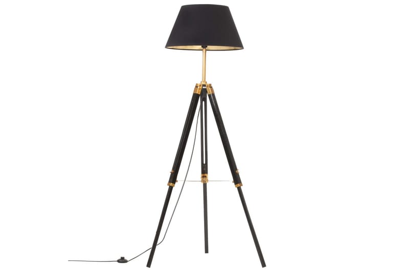 Gulvlampe Med Trefod 141 cm Teaktræ Sort Og Guldfarvet - Belysning - Lamper - Gulvlampe & standerlampe
