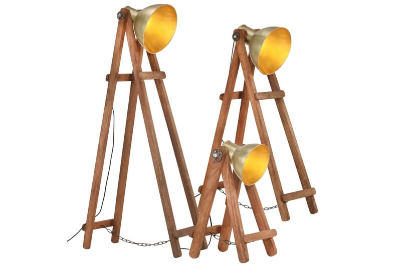 Gulvlamper 3 stk. e27 massivt mangotræ messingfarvet - Guld - Belysning - Lamper & indendørsbelysning - Gulvlampe & standerlampe