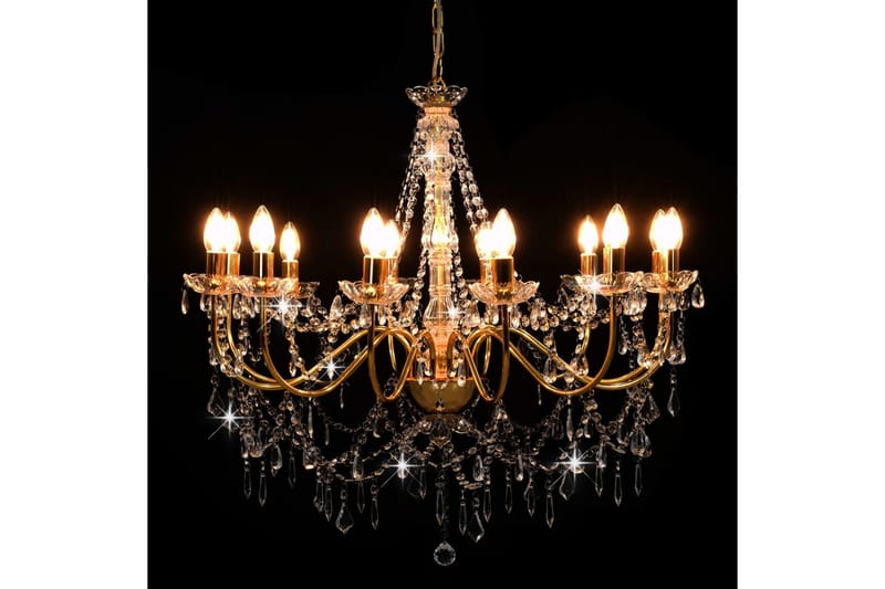 Lysekrone Med Perler 12 X E14-Pærer Guldfarvet - Guld - Belysning - Lamper & indendørsbelysning - Soveværelse lampe