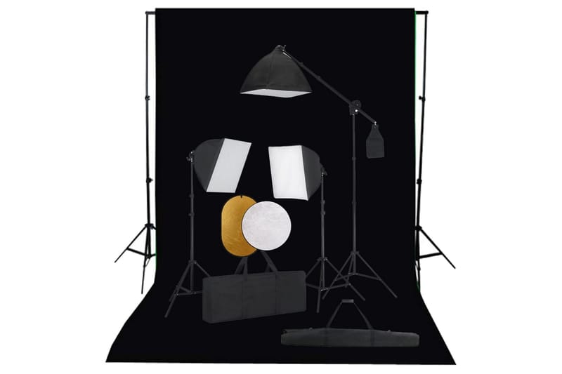 fotostudieudstyr med softbox-lamper, baggrund og reflektor - Belysning - Glødepærer & lyskilder - Arbejdsbelysning - Fotobelysning & studiebelysning