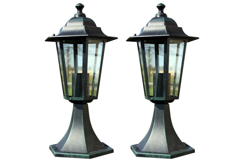 havelamper 2 stk. aluminium mørkegrøn/sort - Grøn - Belysning - Udendørs lamper & belysning - Søjlelampe & standerlampe