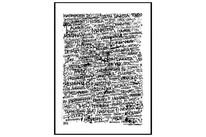 50 States Tags David Thornell Tekst Hvid/Sort - 50x70 cm - Boligtilbehør - Billeder & kunst - Posters & plakater