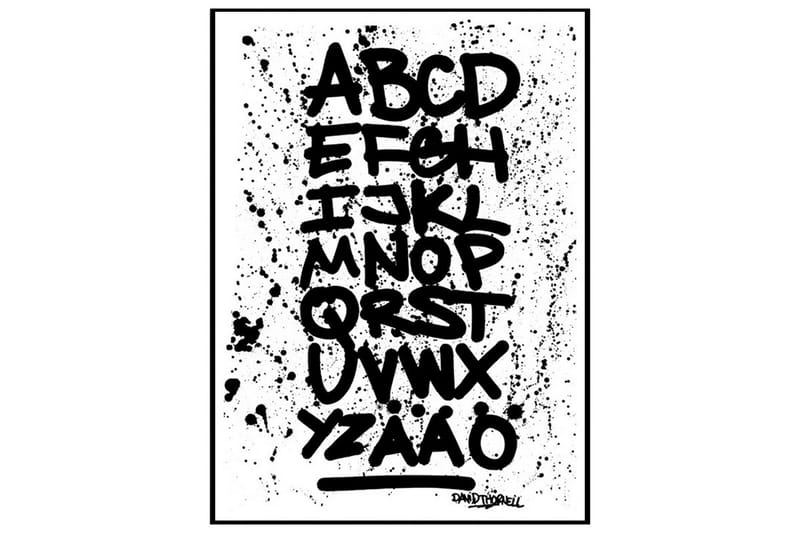 Alfabetet Tags Tekst Hvid/Sort - 70x100 cm - Boligtilbehør - Billeder & kunst - Posters & plakater