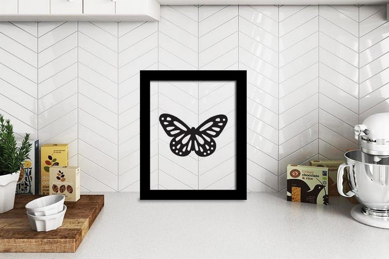Butterfly Illustration Svat/Hvid 2 - 23x28 cm - Boligtilbehør - Indretning børneværelse - Dekoration til børneværelset - Vægdekoration børn - Børneplakater