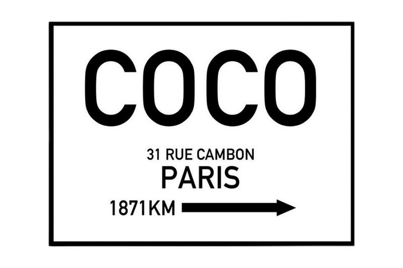 Coco 31 Rue Cambon - Paris Tekst Hvid/Sort - 30x40 cm - Boligtilbehør - Billeder & kunst - Posters & plakater