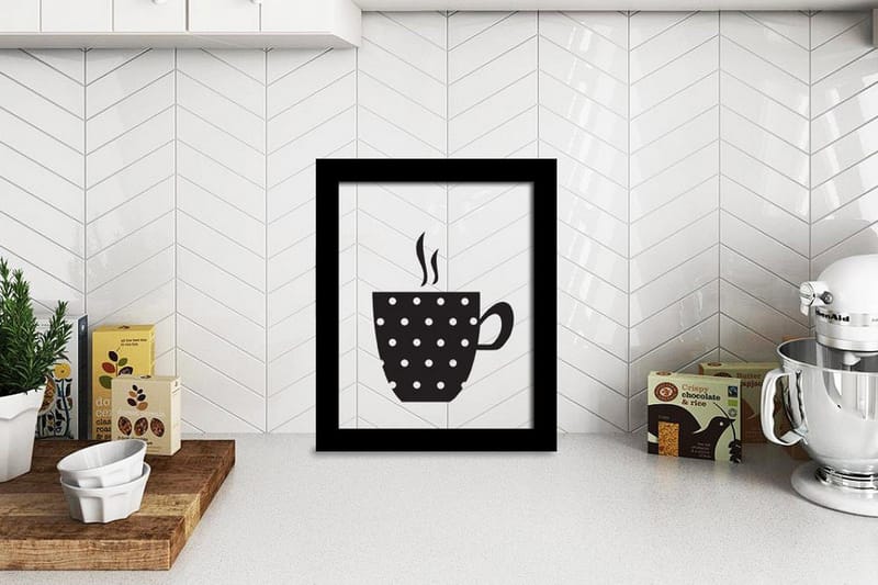 Coffee Mug Illustration Svat/Hvid 2 - 23x28 cm - Boligtilbehør - Billeder & kunst - Posters & plakater - Køkkenplakater