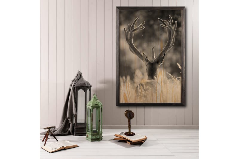 Deer In The Field Painting/Foto Grå/Beige - 50x70 cm - Boligtilbehør - Billeder & kunst - Posters & plakater - Dyreplakater