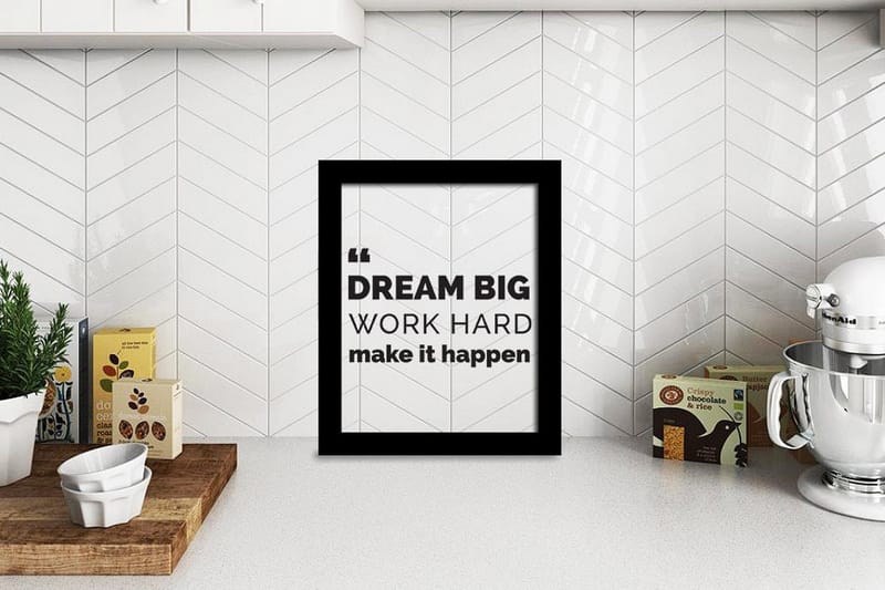 Dream Big, Work Hard, Make It Happen Tekst Svat/Hvid 2 - 23x28 cm - Boligtilbehør - Billeder & kunst - Posters & plakater - Tekst plakater - Citat plakater