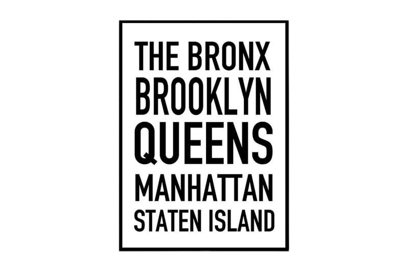 Five Boroughs of New York Tekst Hvid/Sort