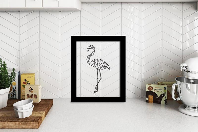 Flamingo Illustration Svat/Hvid 2 - 23x28 cm - Boligtilbehør - Indretning børneværelse - Dekoration til børneværelset - Vægdekoration børn - Børneplakater