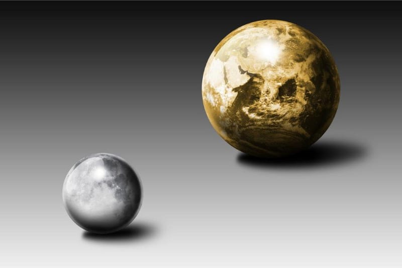 Gold Moon And Earth Illustration Sort/Guld/Grå - 50x70 cm - Boligtilbehør - Billeder & kunst - Posters & plakater