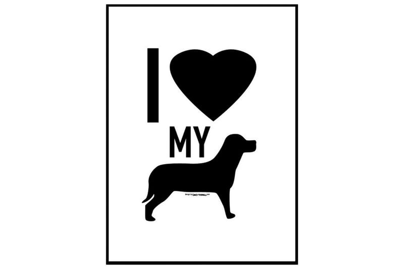 I Love My Dog Illustration Hvid/Sort - 40x50 cm - Boligtilbehør - Indretning børneværelse - Dekoration til børneværelset - Vægdekoration børn - Børneplakater