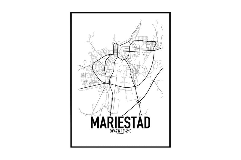 Mariestad Karta Illustration/Tekst Hvid/Sort