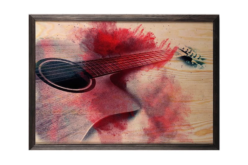 Red Splashed Guitar Illustration Rød/Beige - 50x35 cm - Boligtilbehør - Indretning børneværelse - Dekoration til børneværelset - Vægdekoration børn - Børneplakater