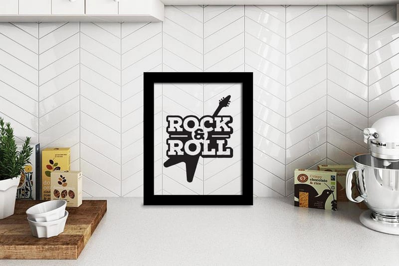 Rock & Roll Illustration/Tekst Svat/Hvid 2 - 23x28 cm - Boligtilbehør - Indretning børneværelse - Dekoration til børneværelset - Vægdekoration børn - Børneplakater