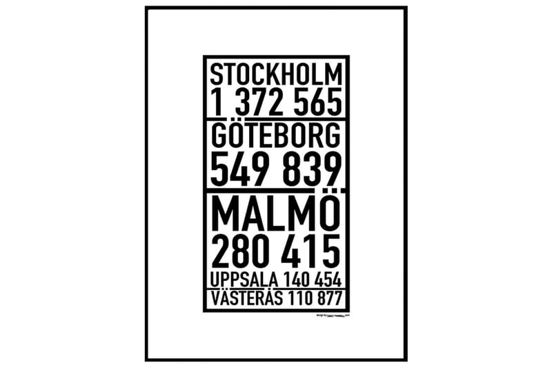 STHLM, Malmö, GBG, Uppsala, Västerås Tekst Hvid/Sort - 70x100 cm - Boligtilbehør - Billeder & kunst - Posters & plakater - Kort & by plakater