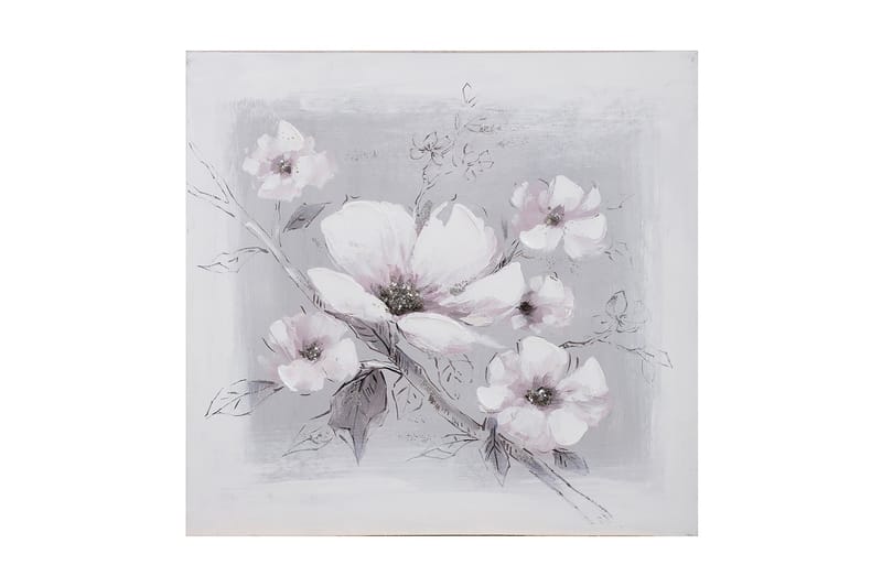 Oliemaleri 60x60cm Hvide blomster - Boligtilbehør - Billeder & kunst - Oliemaling