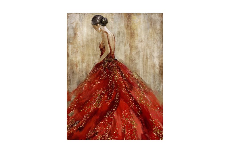 Oliemaleri Silvery 60x80cm Kvinde i rød kjole - Boligtilbehør - Billeder & kunst - Oliemaling