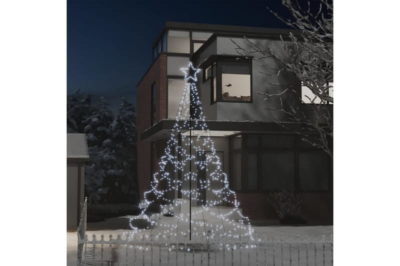 juletræ med metalstolpe 500 LED'er 3 m kold hvid - Hvid - Boligtilbehør - Julepynt & højtidsdekorationer - Juelpynt og juledekoration - Plastik juletræ