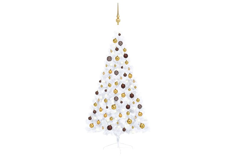 kunstigt halvt juletræ med LED-lys og kuglesæt 150 cm hvid - Boligtilbehør - Julepynt & højtidsdekorationer - Juelpynt og juledekoration - Plastik juletræ