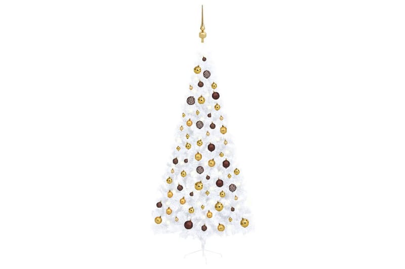 kunstigt halvt juletræ med LED-lys og kuglesæt 210 cm hvid - Boligtilbehør - Julepynt & højtidsdekorationer - Juelpynt og juledekoration - Plastik juletræ