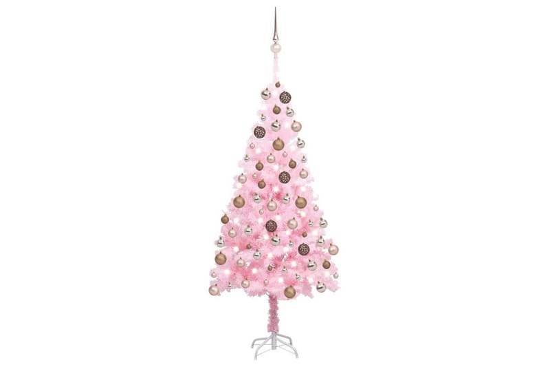 kunstigt juletræ med LED-lys og kuglesæt 150 cm PVC pink - Boligtilbehør - Julepynt & højtidsdekorationer - Juelpynt og juledekoration - Plastik juletræ