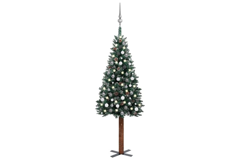 smalt juletræ med LED-lys og julekugler 210 cm grøn - Boligtilbehør - Julepynt & højtidsdekorationer - Juelpynt og juledekoration - Plastik juletræ