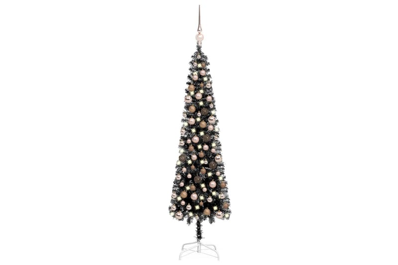 smalt juletræ med LED-lys og kuglesæt 120 cm sort - Boligtilbehør - Julepynt & højtidsdekorationer - Juelpynt og juledekoration - Plastik juletræ