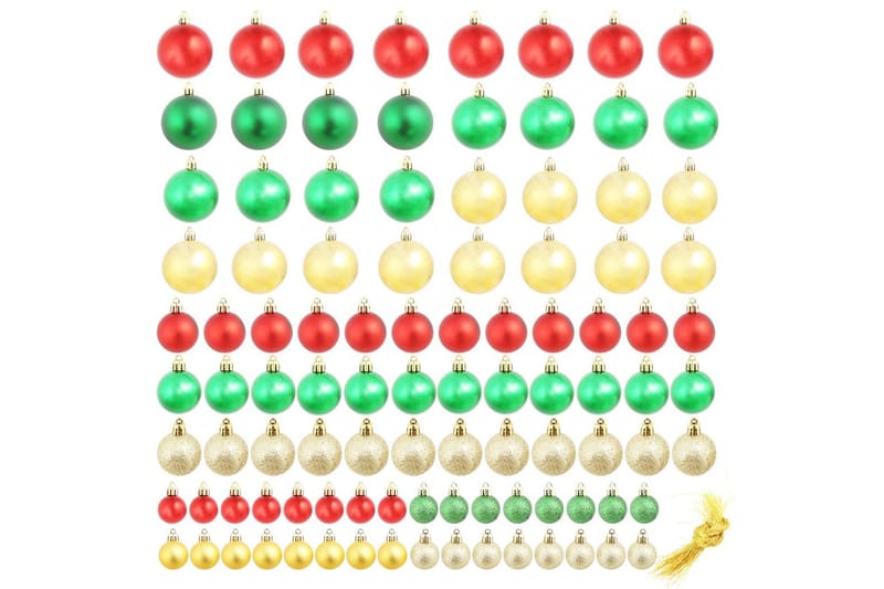 Julekuglesæt 100 Stk. 6 Cm Rød/Guldfarvet/Grøn - Flerfarvet - Boligtilbehør - Julepynt & højtidsdekorationer - Juelpynt og juledekoration - Juletræspynt