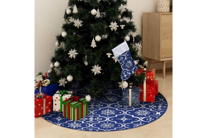 luksuriøs skjuler til juletræsfod med julesok 122 cm stof - Blå - Boligtilbehør - Julepynt & højtidsdekorationer - Juelpynt og juledekoration - Juletræsfod