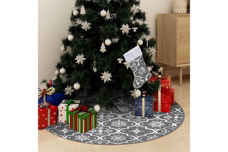 luksuriøs skjuler til juletræsfod med julesok 122 cm stof - Grå - Boligtilbehør - Julepynt & højtidsdekorationer - Juelpynt og juledekoration - Juletræsfod