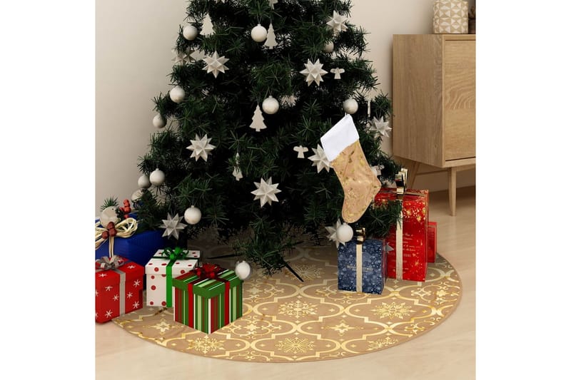 luksuriøs skjuler til juletræsfod med julesok 122 cm stof - Gul - Boligtilbehør - Julepynt & højtidsdekorationer - Juelpynt og juledekoration - Juletræsfod