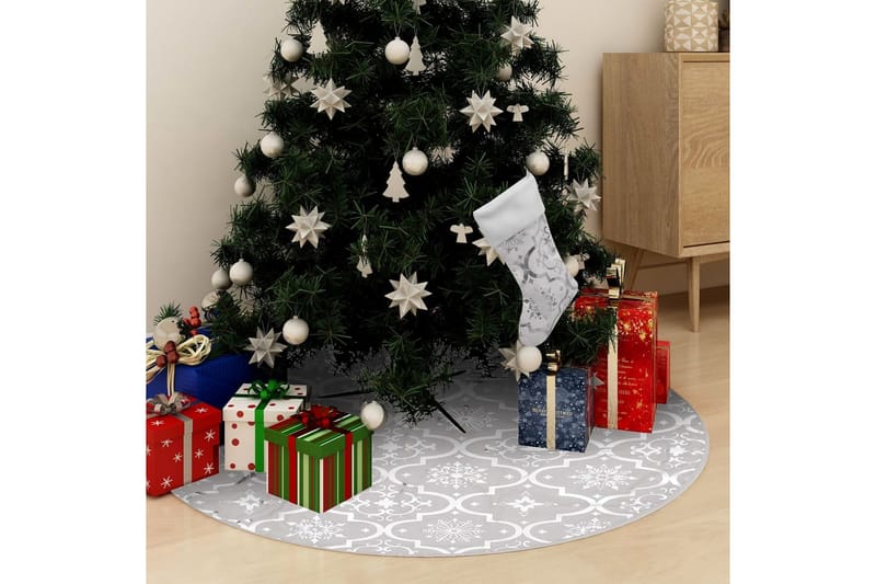 luksuriøs skjuler til juletræsfod med julesok 122 cm stof - Hvid - Boligtilbehør - Julepynt & højtidsdekorationer - Juelpynt og juledekoration - Juletræsfod